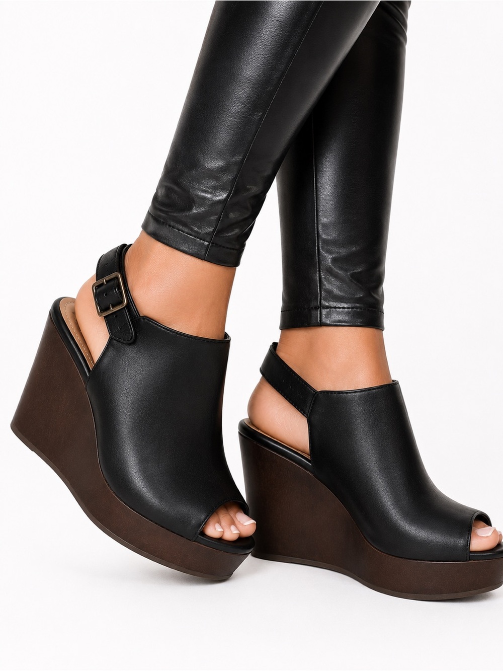 Unlisted Black Open-Toe Platform Ankle-Heels
